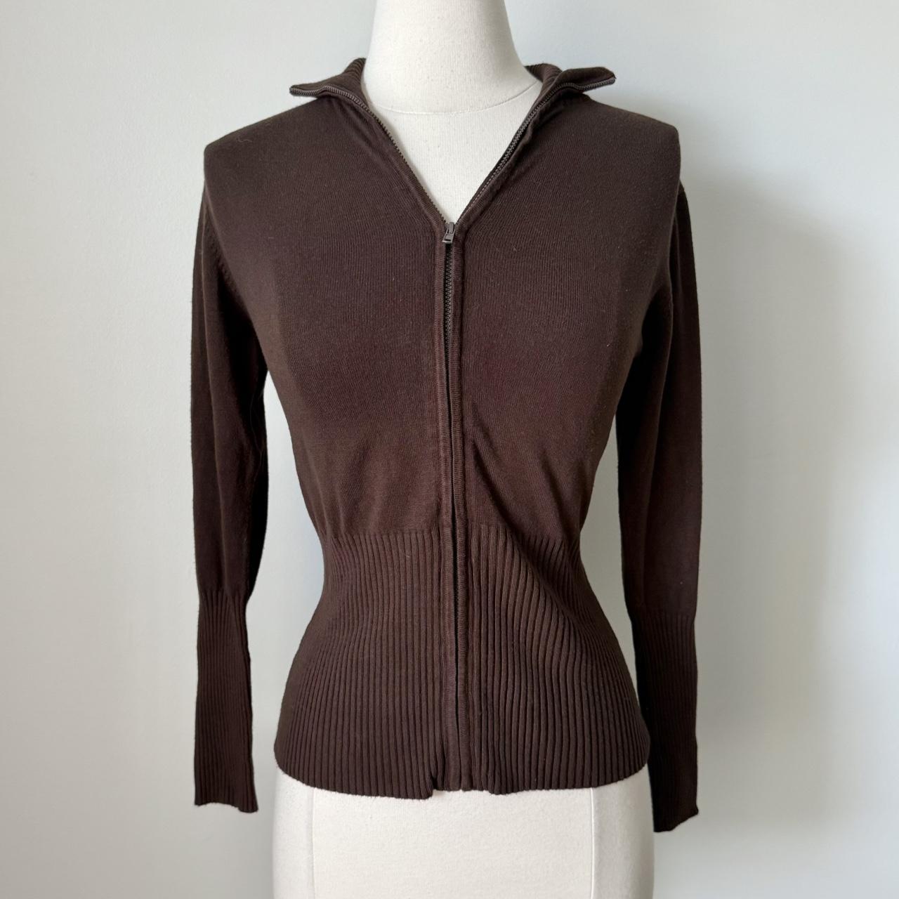 Escio brown zip up ribbed sweater (S)