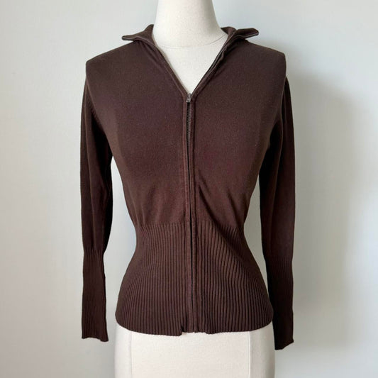 Escio brown zip up ribbed sweater (S)