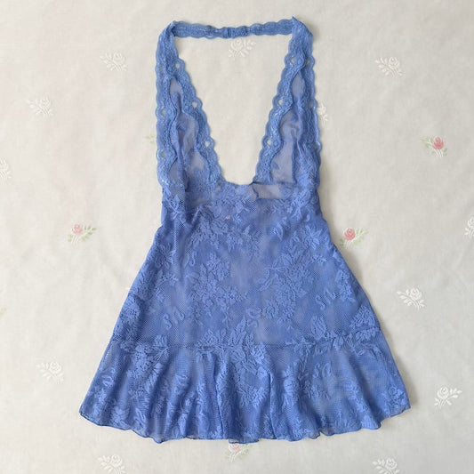 Victoria's Secret blue lace halter slip (L)