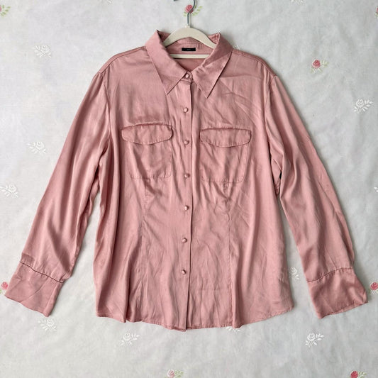 Pink silk button up blouse (fits XL-1X)