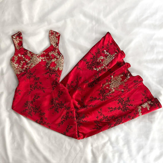 Red floral jacquard maxi dress (fits XS)