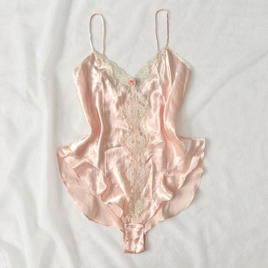 Delicates coquette vintage satin teddy (L)