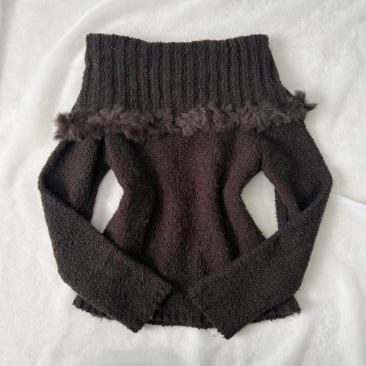 Escapade rabbit fur wide neck sweater (S)
