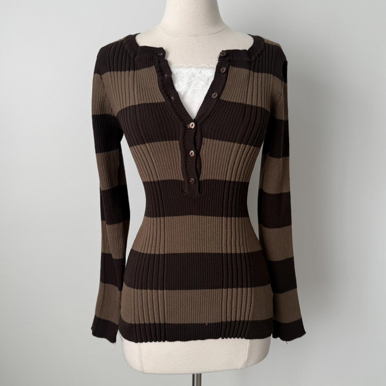 Derek Heart grunge striped henley sweater (M)