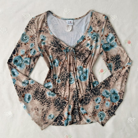 Y2K animal print bell sleeve blouse (M)