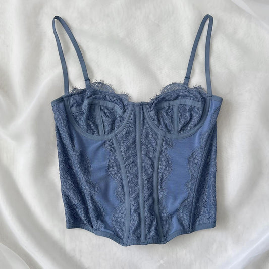 Out From Under blue bustier corset top (M)