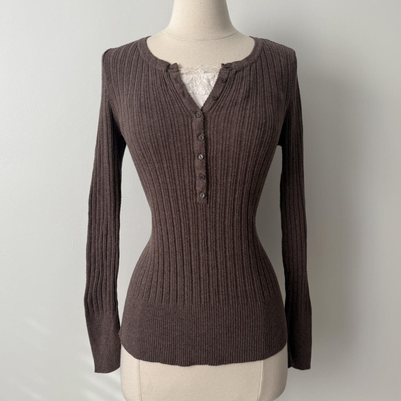 Aeropostale ribbed brown henley top (L)