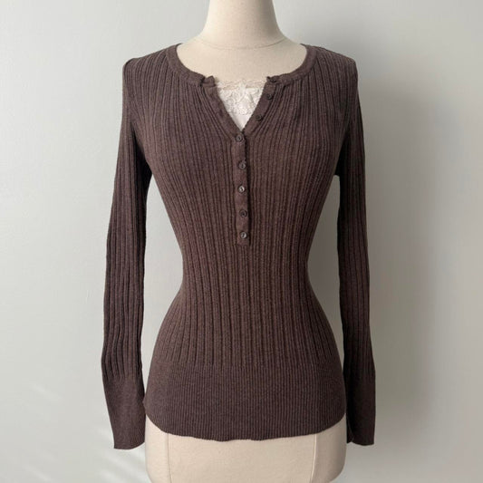 Aeropostale ribbed brown henley top (L)