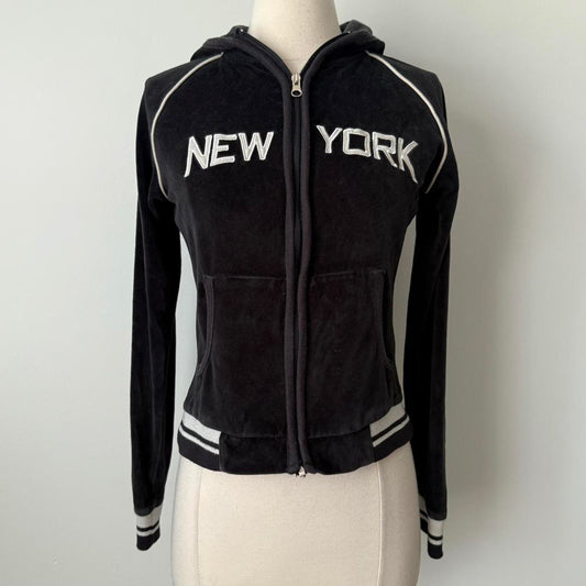 New York velvet zip up sweatshirt (fits XS-S)