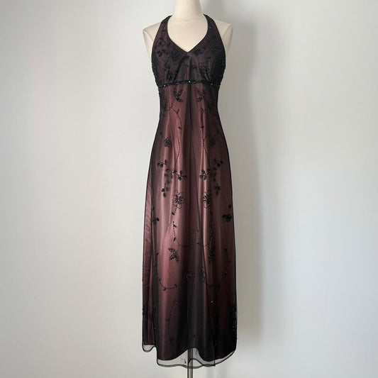 Betsy & Adam halter beaded prom dress (6)