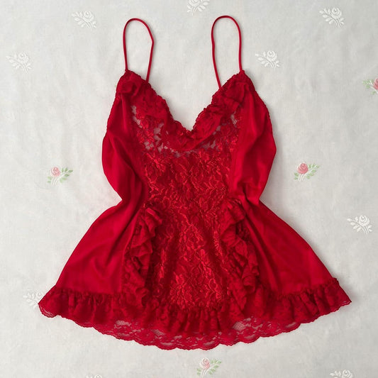 Princess red lace vintage top (fits M/L)