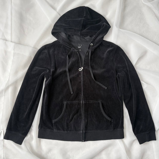 Black velvet zip up hoodie (fits L-XL)