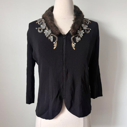 Joseph A fur trimmed sweater (L)