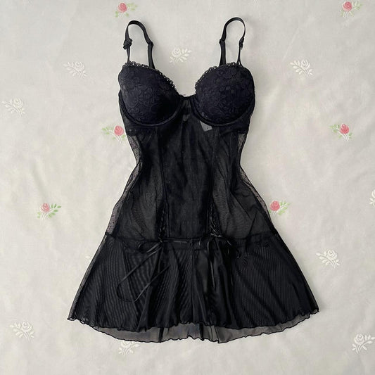 Black lingerie slip dress (M)