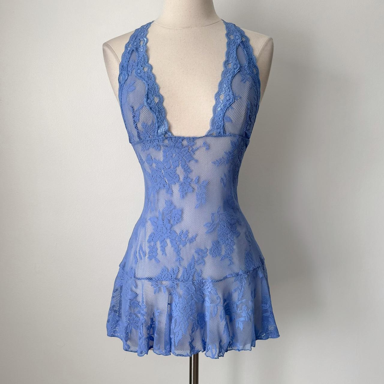Victoria's Secret blue lace halter slip (L)