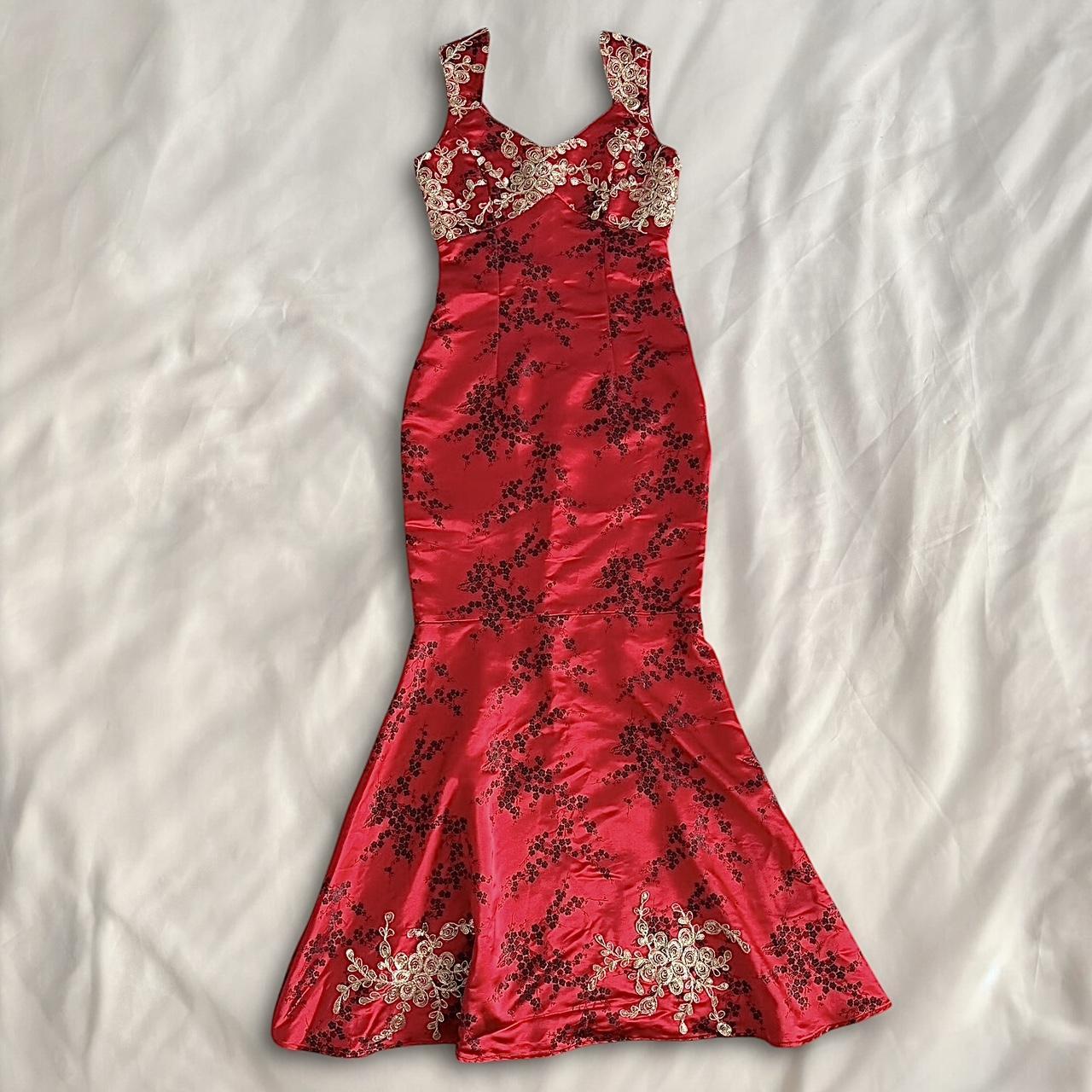 Red floral jacquard maxi dress (fits XS)