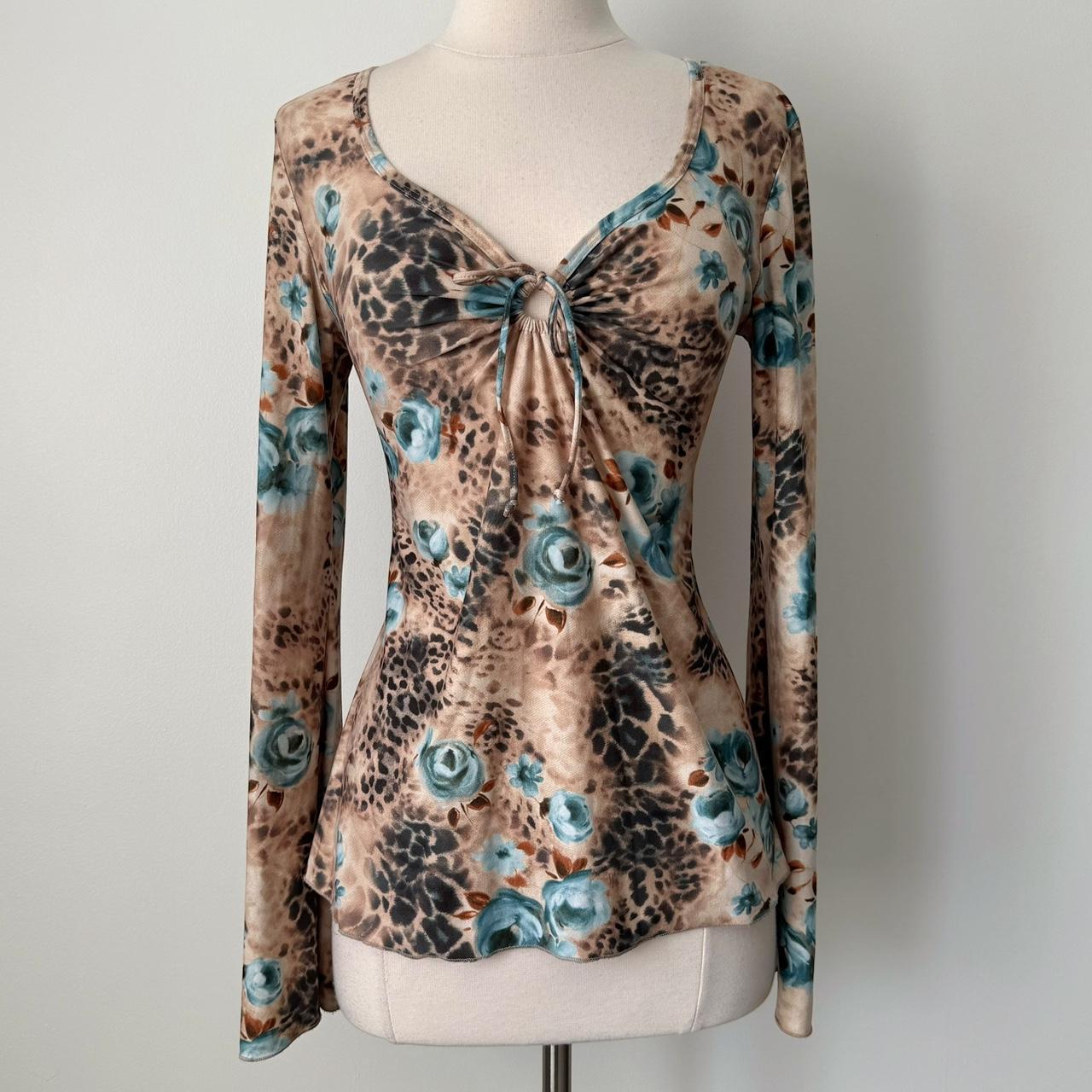 Y2K animal print bell sleeve blouse (M)