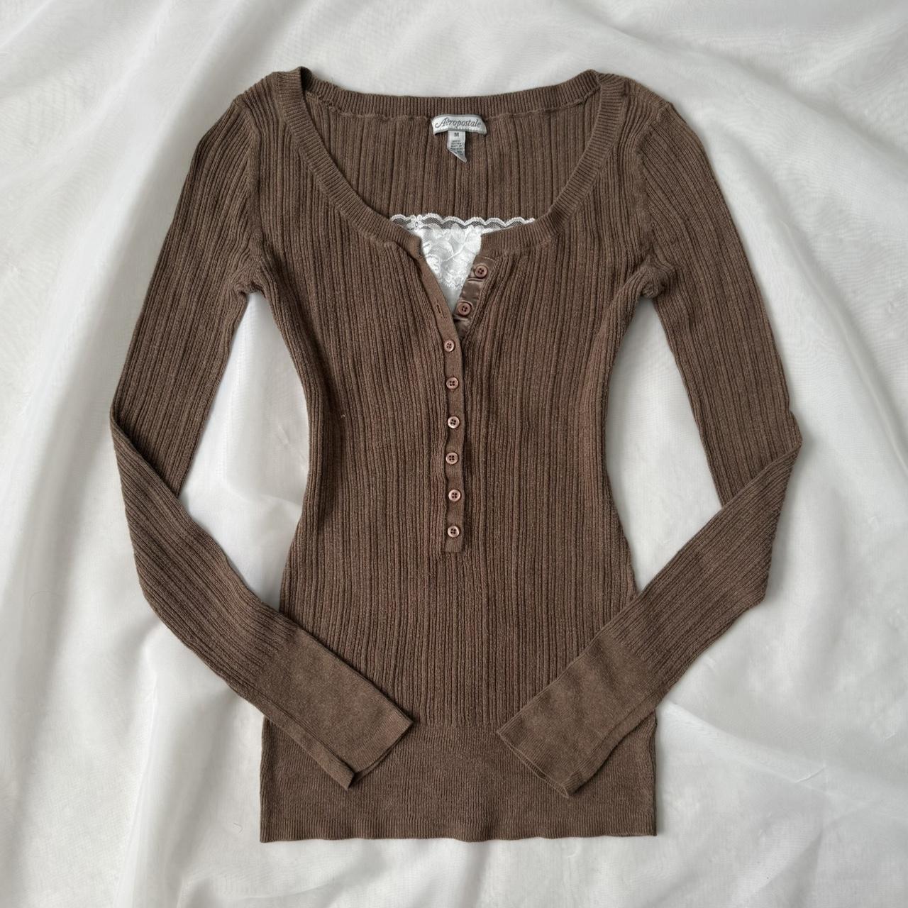 Aeropostale ribbed brown henley top (M)