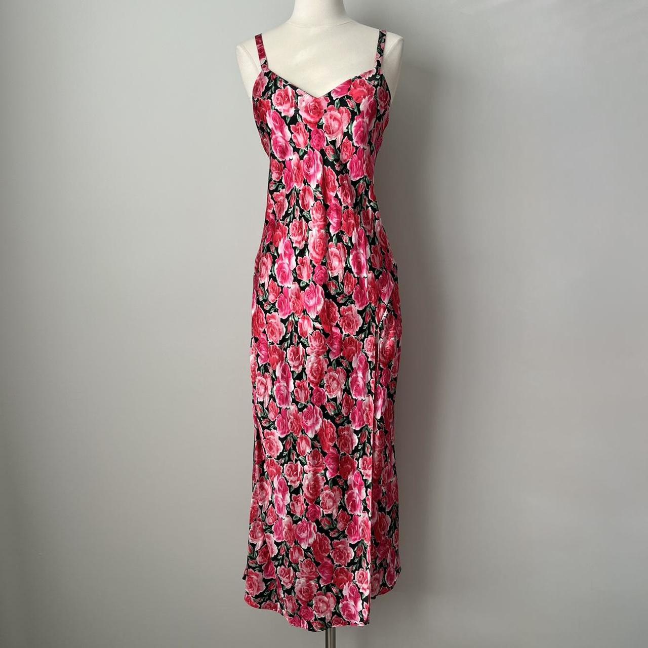 Floral silk maxi slip dress (S)