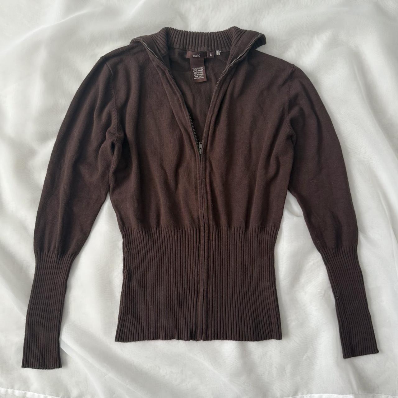 Escio brown zip up ribbed sweater (S)