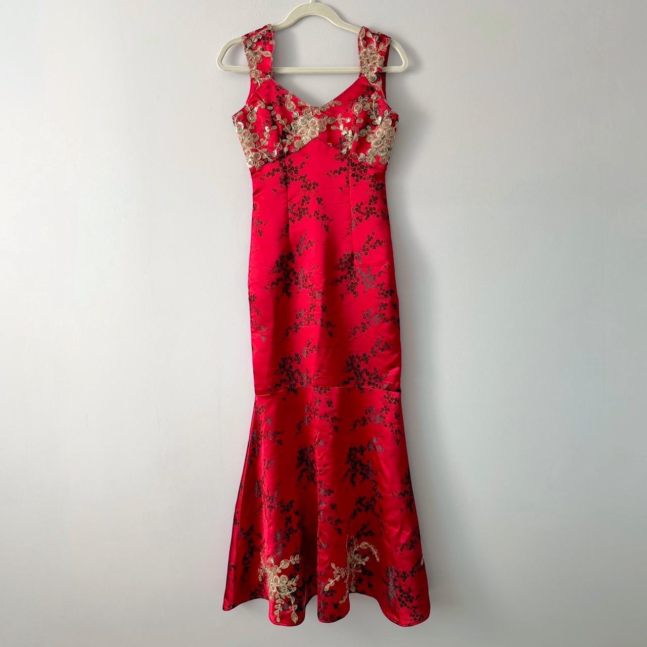 Red floral jacquard maxi dress (fits XS)