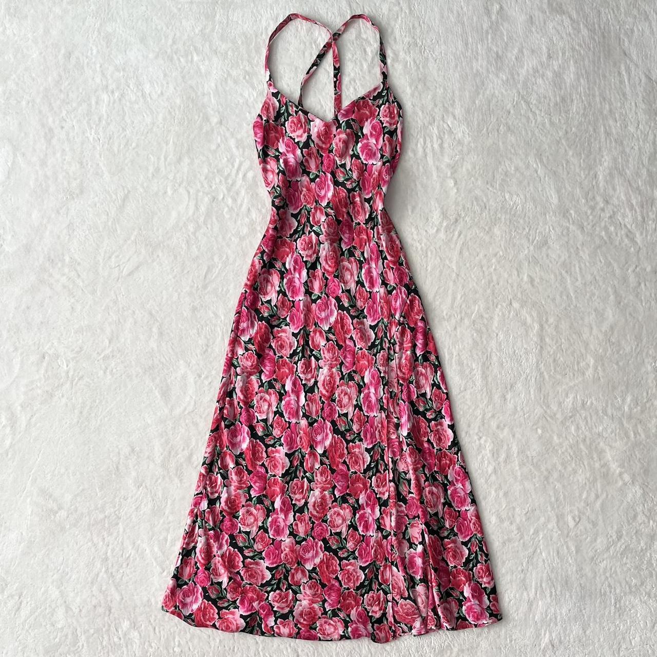 Floral silk maxi slip dress (S)