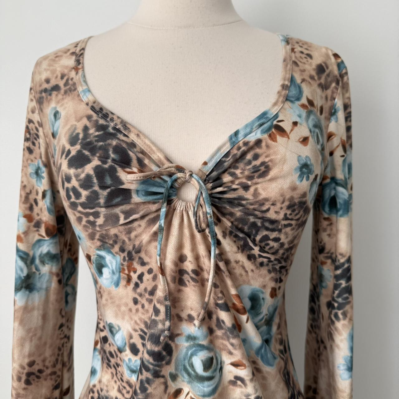 Y2K animal print bell sleeve blouse (M)