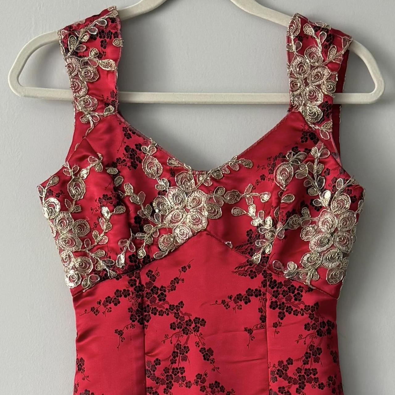 Red floral jacquard maxi dress (fits XS)