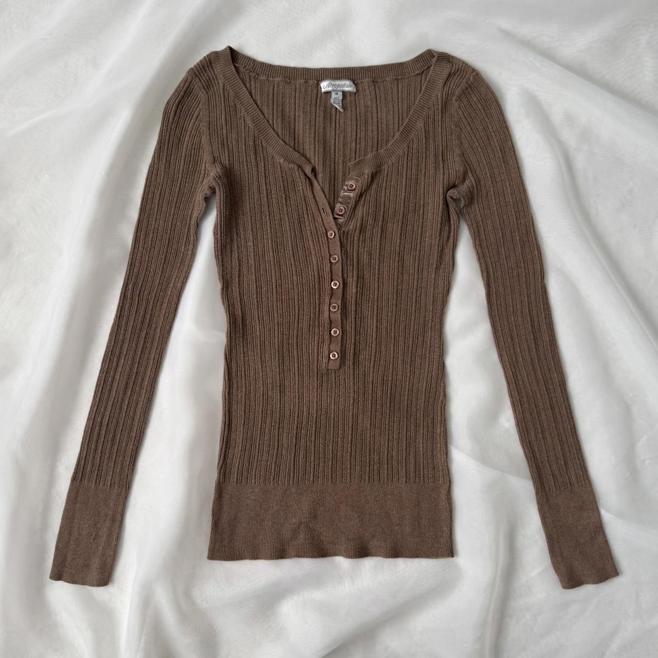 Aeropostale ribbed brown henley top (M)
