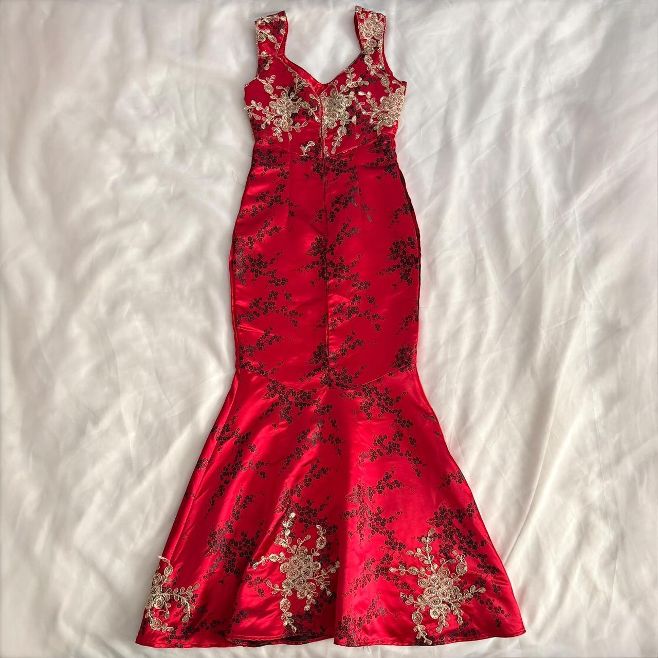 Red floral jacquard maxi dress (fits XS)